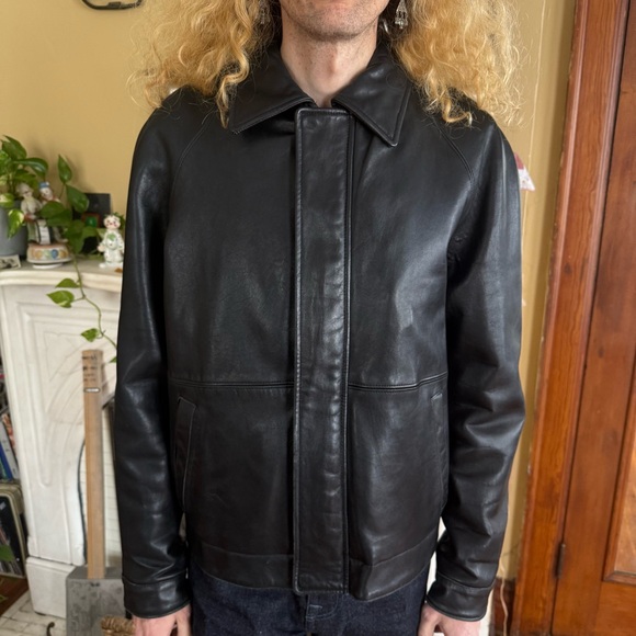 Vintage 90s Tommy Hilfiger Black Genuine Leather Lined Bomber